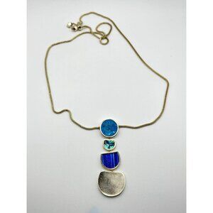Kendra Scott Luna Gold Pendant Necklace Blue Stone & Adjustable Chain